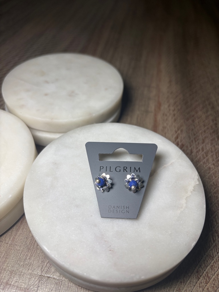 126 Pilgrim Silver-Tone Blue Flower Cluster Studs 10$